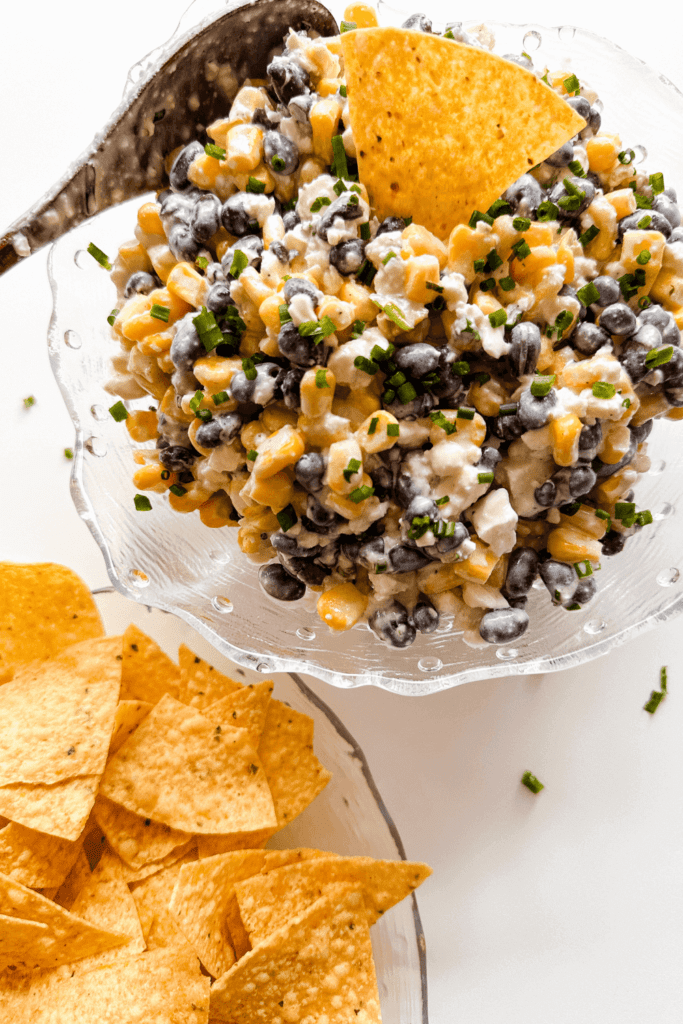 Creamy Corn Black Bean and Feta Dip - Lynn Mumbing  Mejia - Pin 1